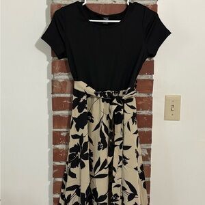 SHEIN Black and Tan Floral Midi Dress